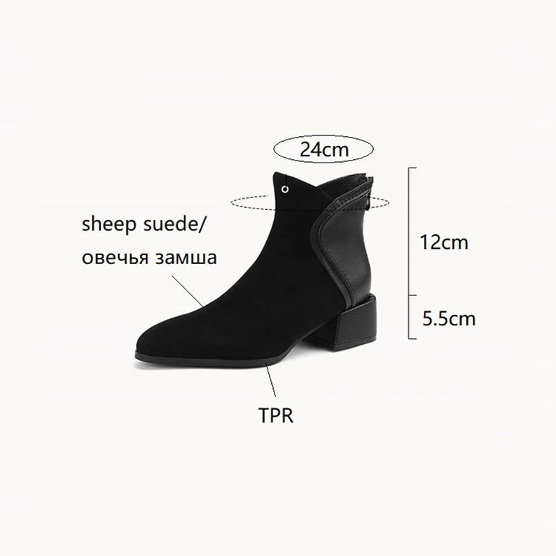 NEW Fall Shoes Women Sheep Suede Ankle Boots Round Toe Chunky Heel Boots for Women Winter Mature Women Boots Zipper Modern Boots