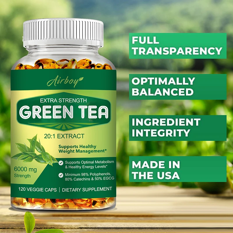 Green Tea Capsules - with 98% Polyphenols, 50% EGCG - Burns Fat, Boosts Metabolism, Appetite Suppressant, Antioxidant