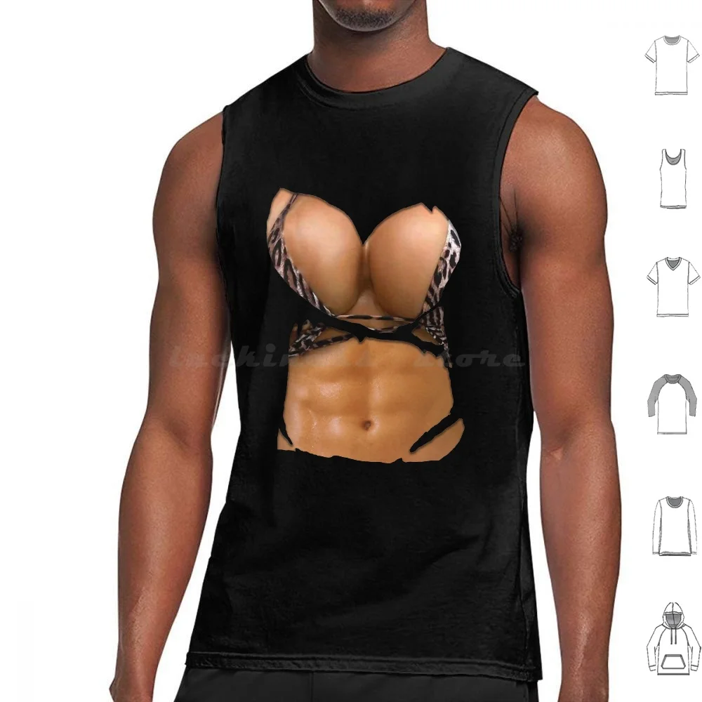 Fake Abs Shirt Bikini Body Muscle Six Pack Fake Big Boobs Tank Tops Print Cotton Fake Abs Bikini Muscle Six Pack Fake Big