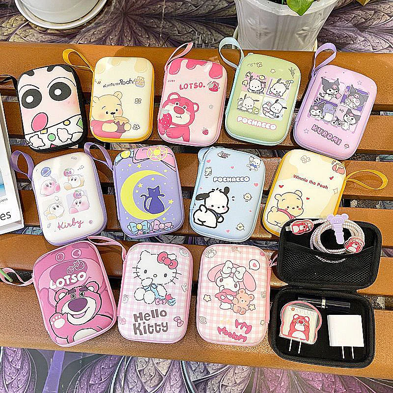 Sanrios Cable Digital Accessories Anime Cinnamoroll Pochacco Storage Bag Kuromi Hard Disk Package Charging Cable Protective Case