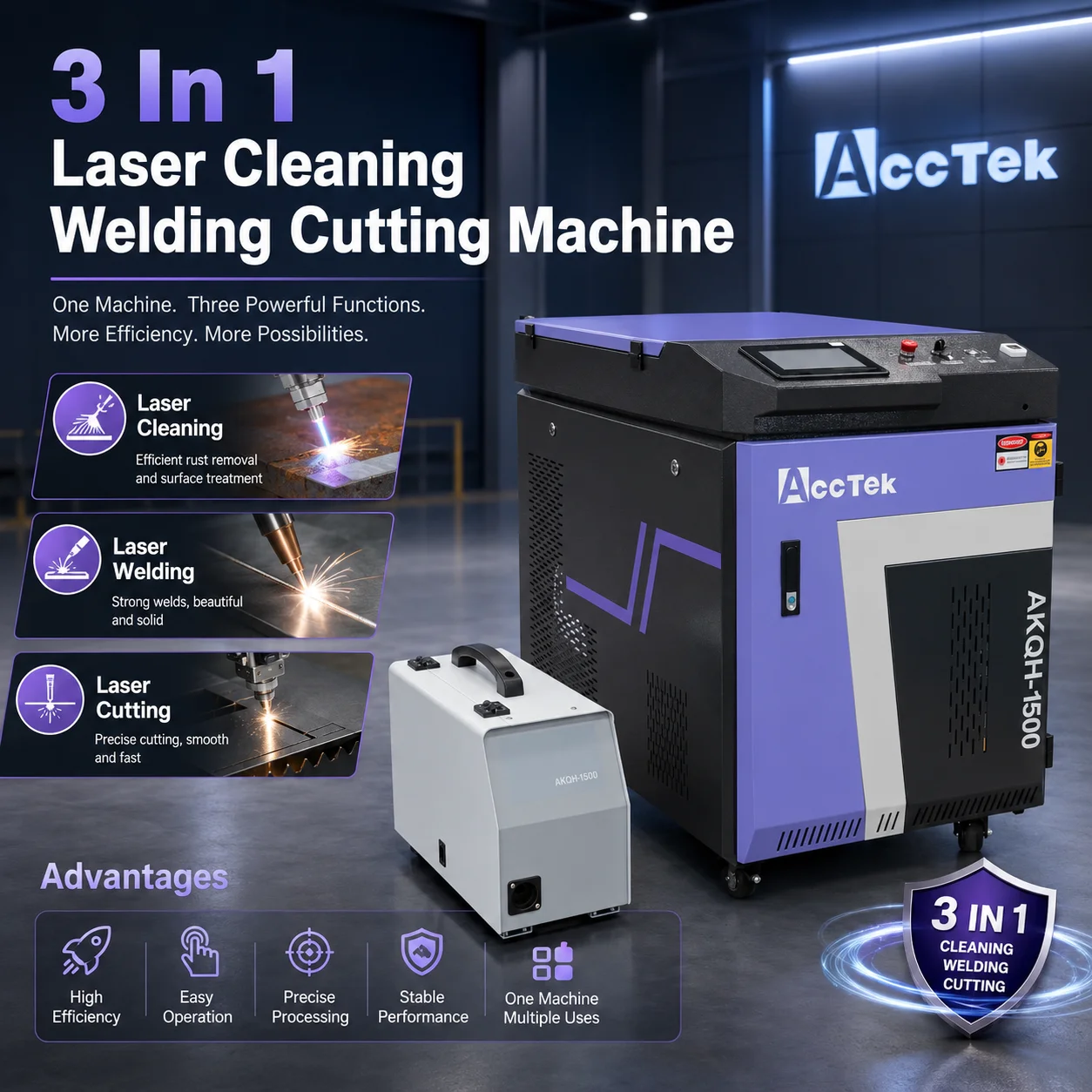 Fiber Laser Three in One Processor Cutting Cleaning Welding Fit Carbon Steel Aluminum Copper Titanium Alloy Adjustable Power