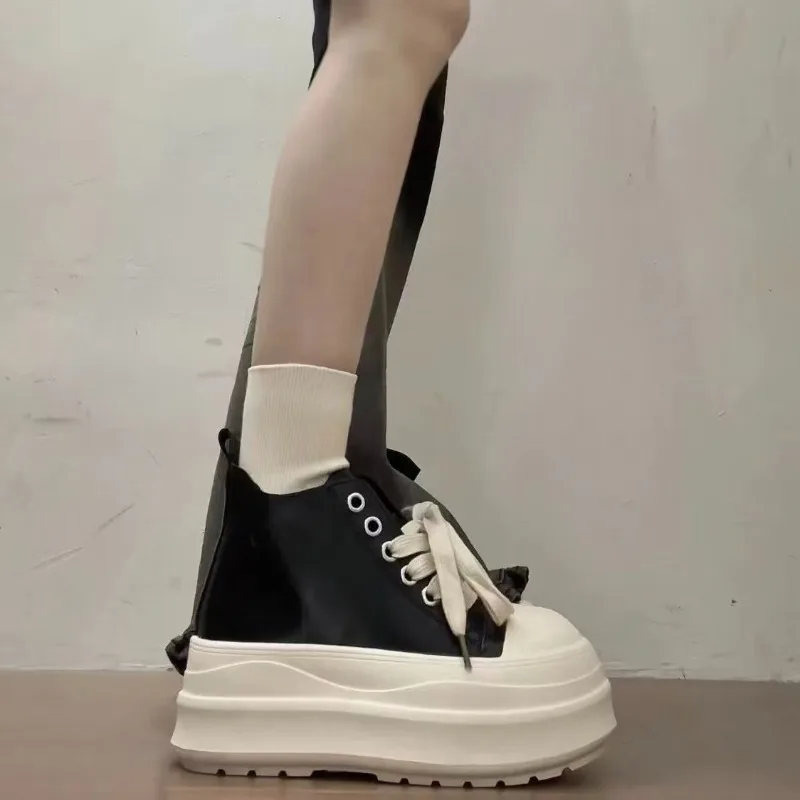 

Girls Thick Soled Sneakers 2026 New Thick Soled Height Increasing Women's Lace Up Casual High Top Shoes