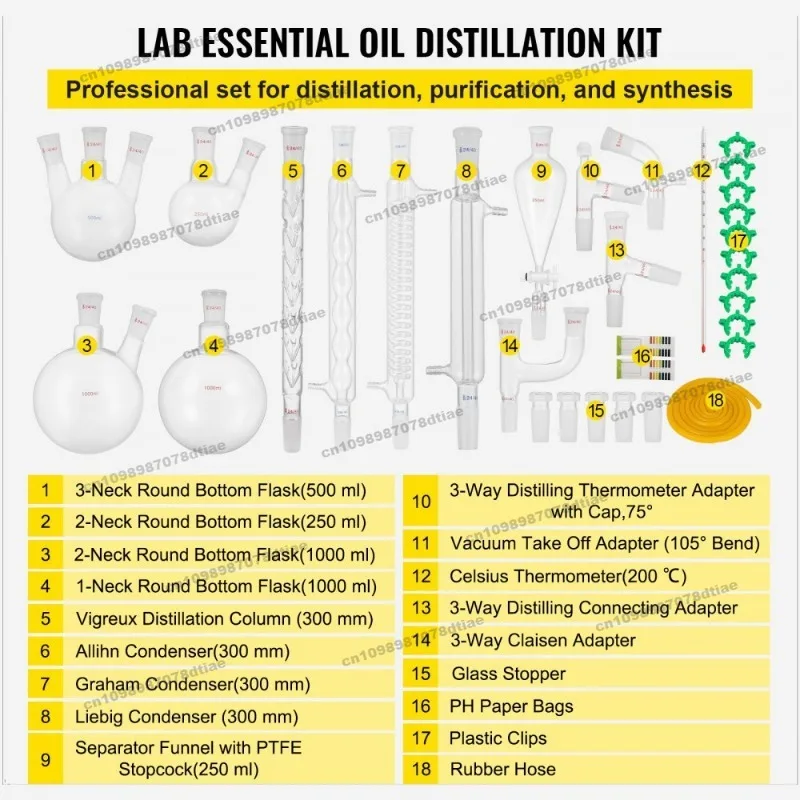 For Purification Set Distillation Unit Essential Oil Chemistry Experimental Glass Equipment Teaching Set 32 Pieces 24/40
