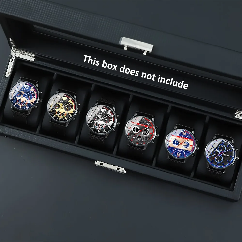 DEYROS 6 Piece/Set Business Men's Quartz Watch Set Mesh Alloy Men's Strap Dial Quartz Movement Accurate Ideal Gift for Men