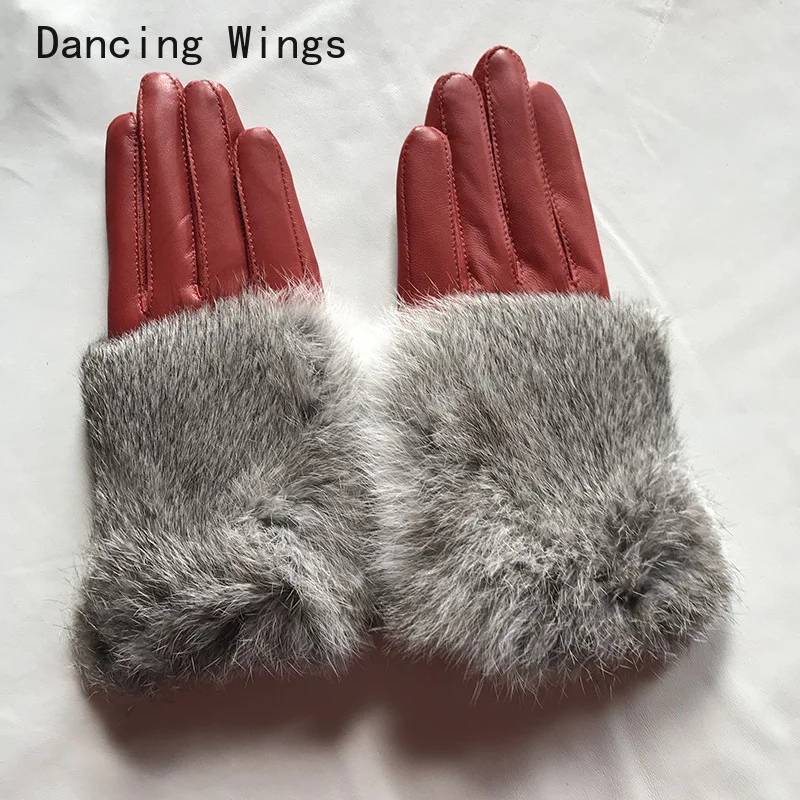 

Wholesale Women's Real Leather Gloves With Rabbit Fur Cuffs Sheepskin Mittens 2024 New