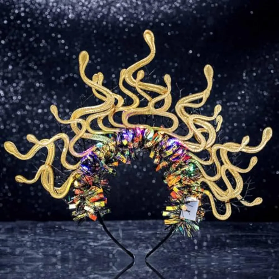 عصابة رأس GlowintheDark Medusa Snake لأزياء الهالوين، إكسسوار شعر خيالي مع مقاس قابل للتعديل مثالي للنساء