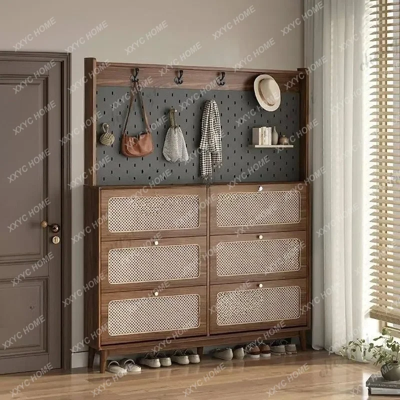 XX Wooden Shoe Cabinet Modern Gray Natural House Storage Salon Shoe Rack Hallway Space Saving Zapatera