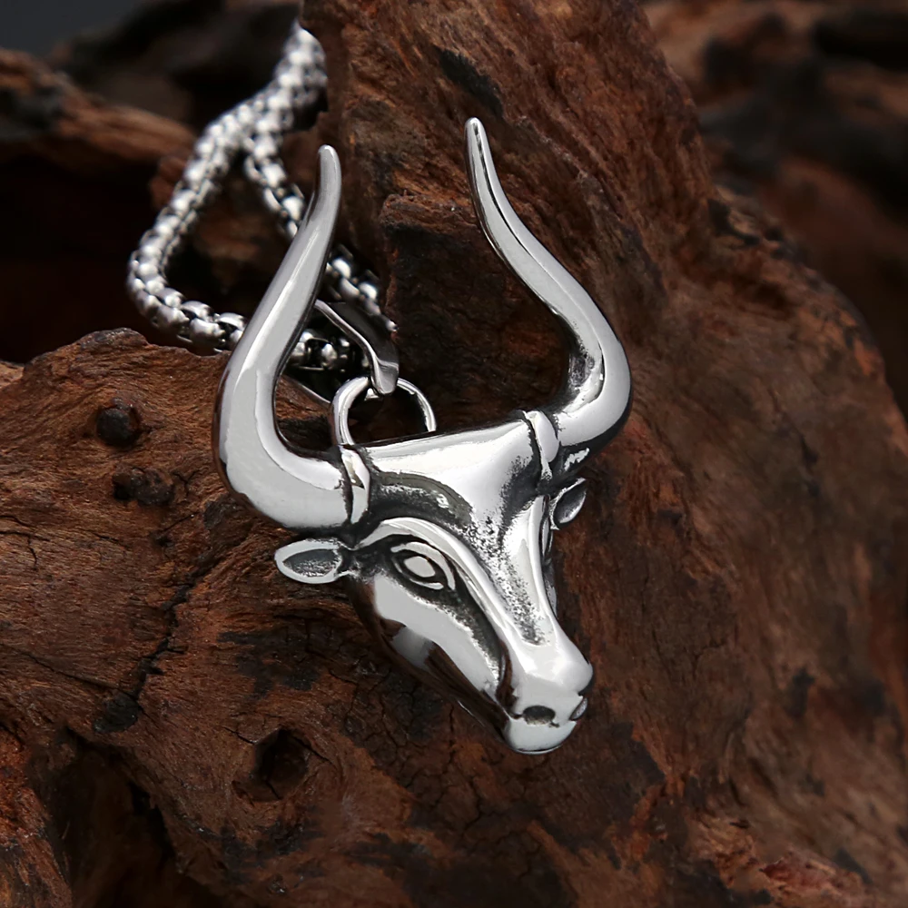 Vintage Kreative Hochglanz Edelstahl Bull Kopf Halskette Punk Personalisierte Männliche Tier Anhänger Schmuck Geschenke Großhandel