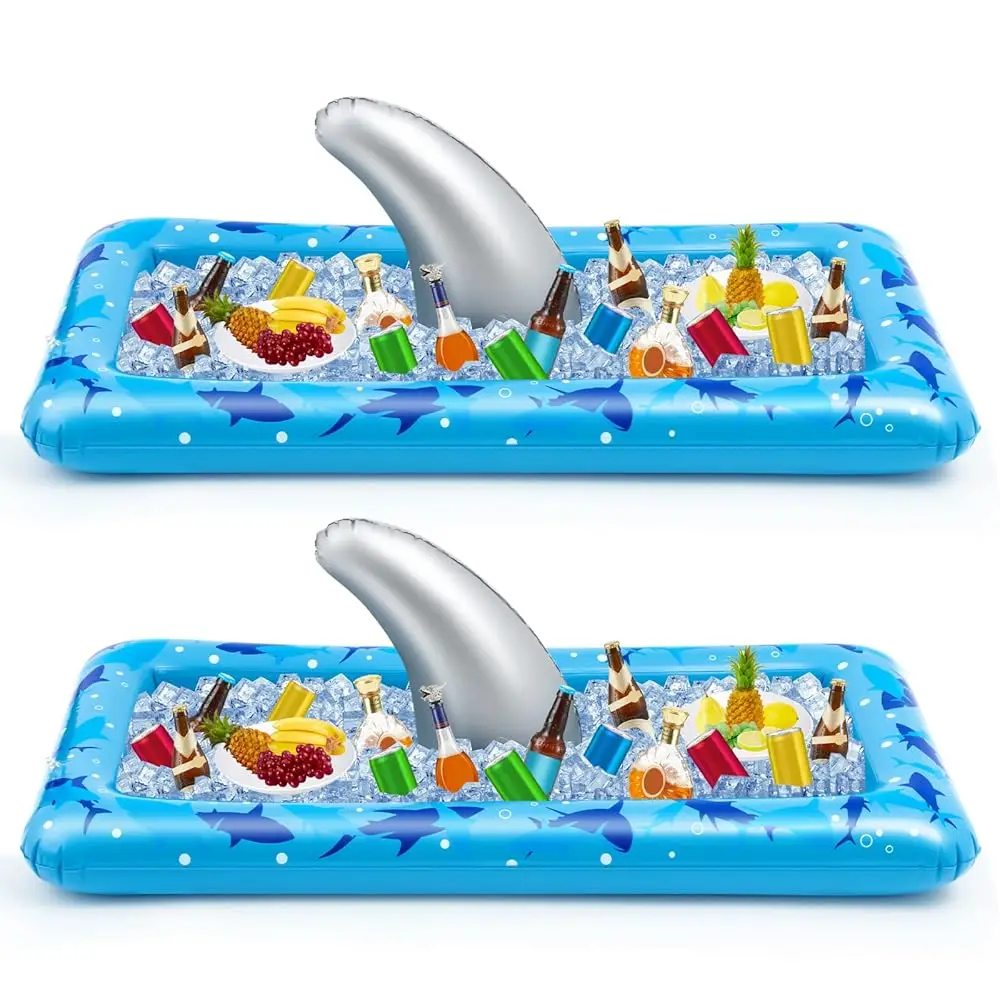 

2 Pieces Shark Party Buffet Cooler Inflatable Serving Bar Inflatable Cooler Cold Food Buffet Server Serving Tray Food Drink