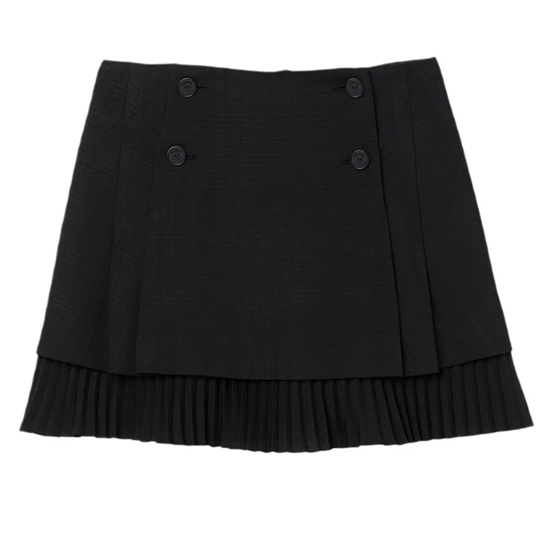 

Female Double Breasted Slim Fit Short Skirt Women's Fake Two Piece High Waist Reduced Age 100 Pleated Mini Skirts 2023 Summer