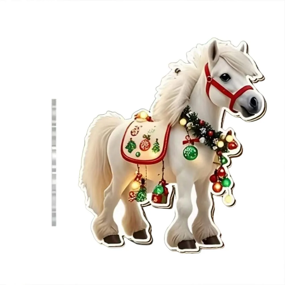 Pendentif de Noël plat 2D pour le Nouvel An, motif cheval majestueux en ébène, en acrylique, pour rétroviseur de voiture, décoration de Noël