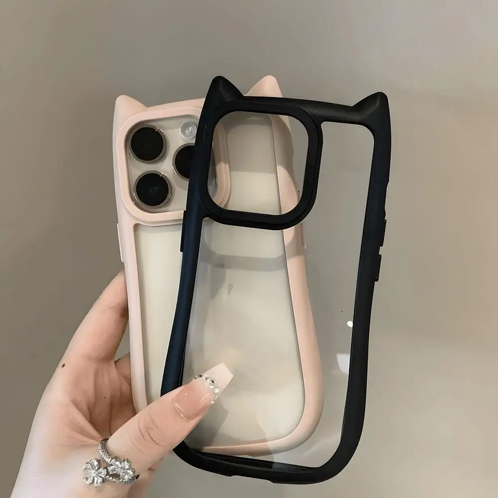 Ju-icyes Couturers Phone Case Transparent Border Cute Three-dimensional Cat Ears For IPhone 16ProMax 14 13 15 12 11 Pro Max