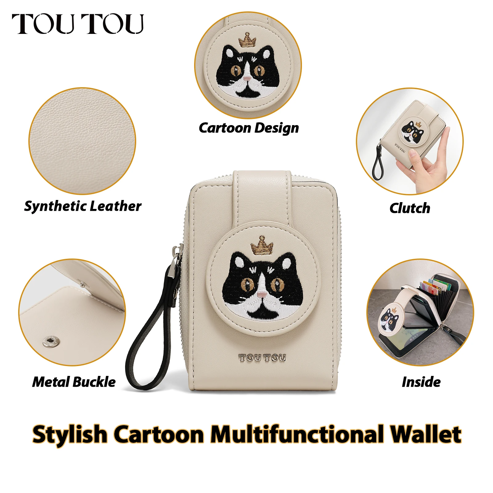 

TOUTOU Women Wallet Cat Pattern Large Capacity Card Holder Portable Lightweight Female Purse Clutches for Key Storage Bag