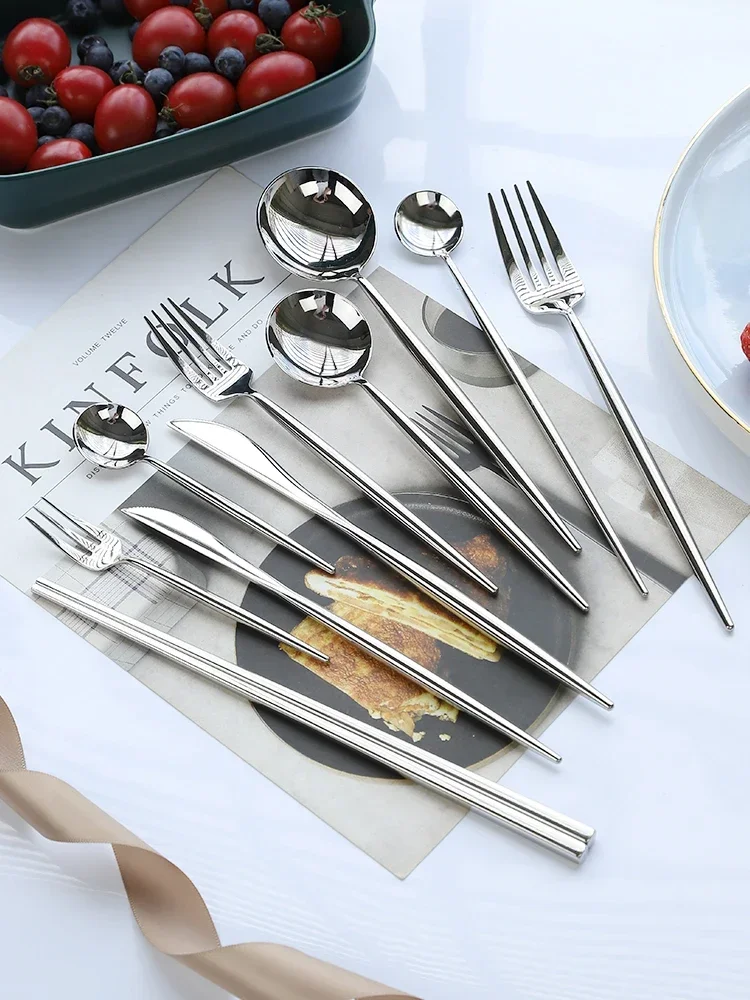 Stainless Steel Cutlery Set Forks Spoons Knives Silverware Tableware Dinnerware Set Chopstick Spoon Knife Fork