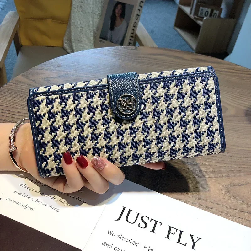 Long purse women's leather canvas leather wallet multi-card bag Large capacity wallet mobile phone bag advanced