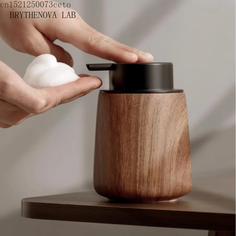 Walnut Wood Grain Hand Soap Foaming Bottle Shampoo Pressure Dispenser Type Foam Bottle Kitchen Accessories Bathroom Decoration