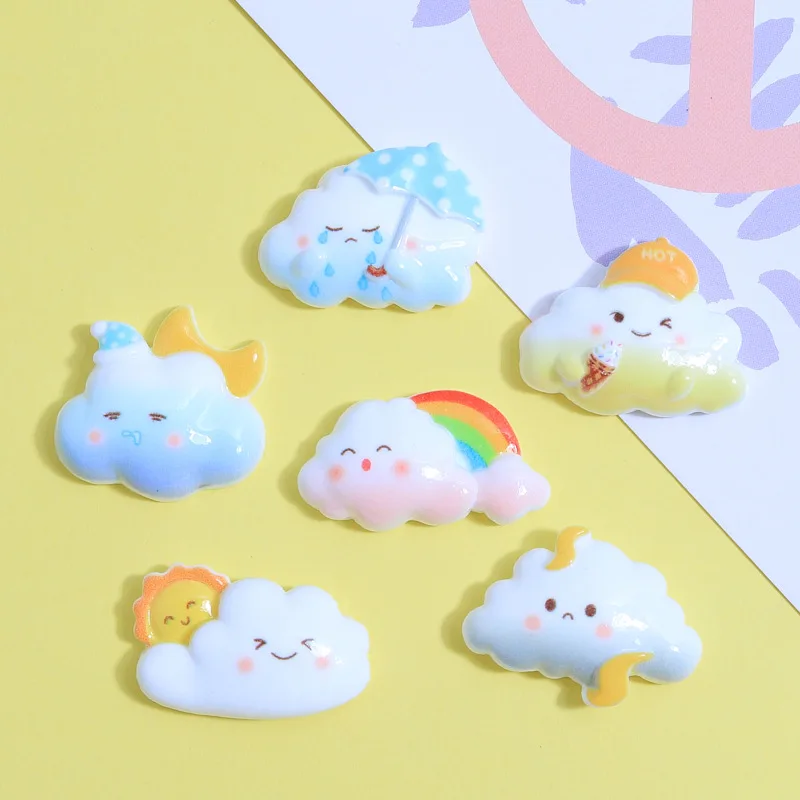 

100PCS Cute Resin Cartoon Cloud Rainbow Flat Back Cabochon Scrapbook Kawaii DIY Embellishments Charm Decorate Accessories