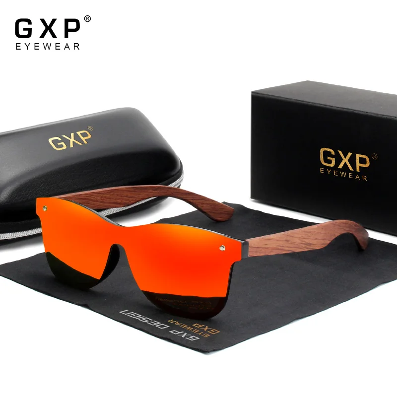 GXP Handmade Bubinga Wooden Sunglasses Polarized UV400 Lens Men Women Glasses Driving Fashion High Quality Rimless Frame Eyewear