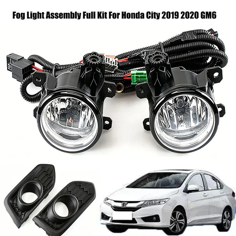 Fog Light Assembly Full Kit For Honda City 2019 2020 GM6 LED Halogen Fog Lamp With Bezel Wire Harness Switch