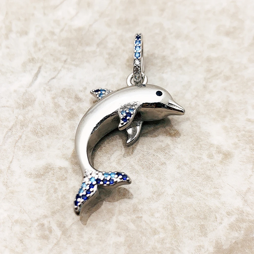 Pendant Dolphin Blue Brand 925 Sterling Silver Glam Jewelry 2023 Europe Style Accessorie Soul Lucky Gift For Woman