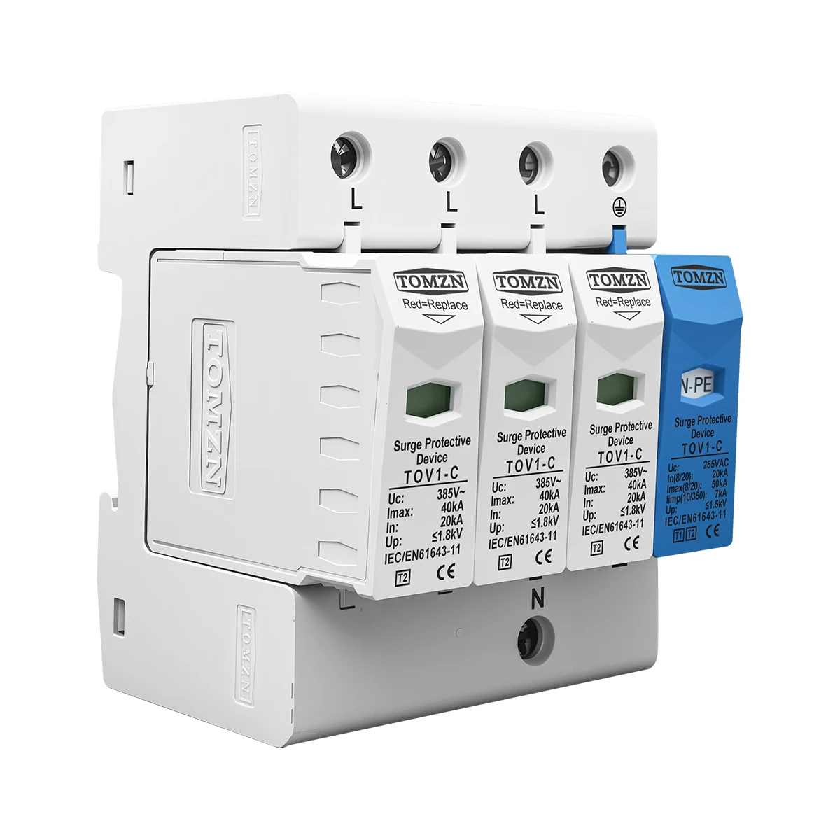 TOMZN AC SPD Din rail 1P+NPE 3P+NPE 50KA T1 T2 385V 255V  House holde Surge Protector Protective Low-voltage  Arrester Device