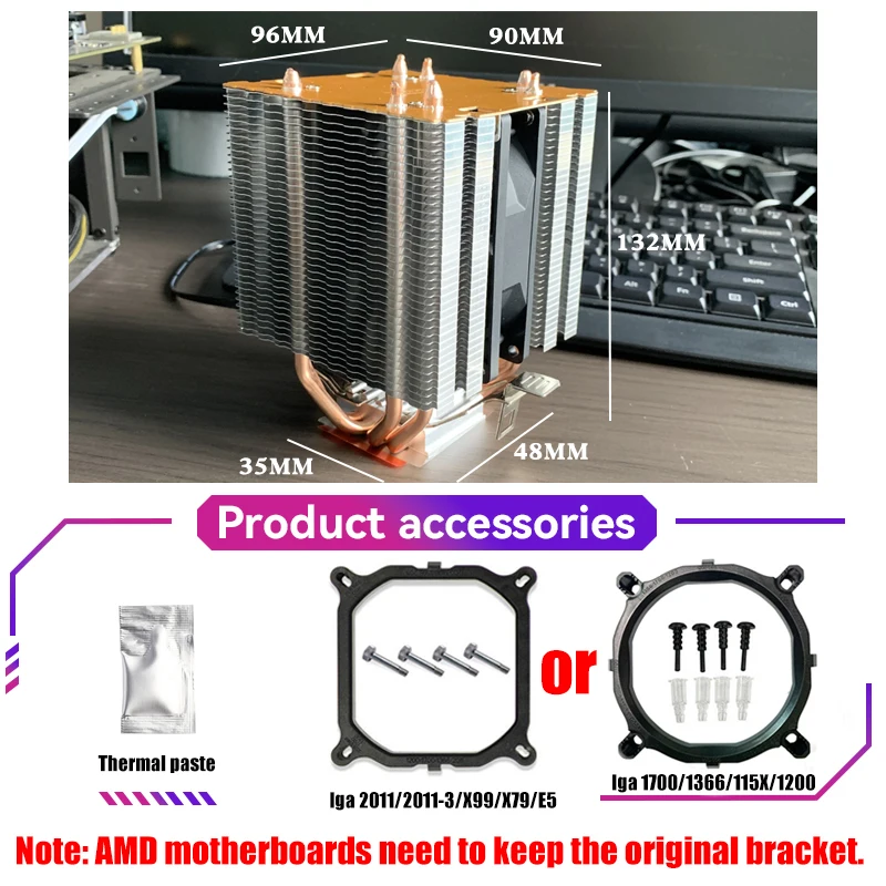 4Heatpipes X99 CPU Air-cooled Cooler 4Pin PWM Tower PC Radiator Intel LGA 1700 2011 1200 1366 115X X79 E5 AMD AM5 AM4 ventilador