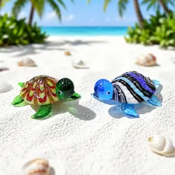 Custom Cute Glass Turtle Miniature Figurine Japan Style Cartoon Sea Animal Ornaments Aquarium Fish Tank Kawaii Decor Accessories