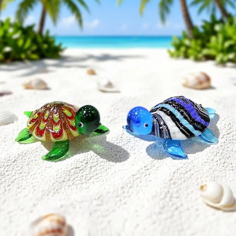 Custom Cute Glass Turtle Miniature Figurine Japan Style Cartoon Sea Animal Ornaments Aquarium Fish Tank Kawaii Decor Accessories