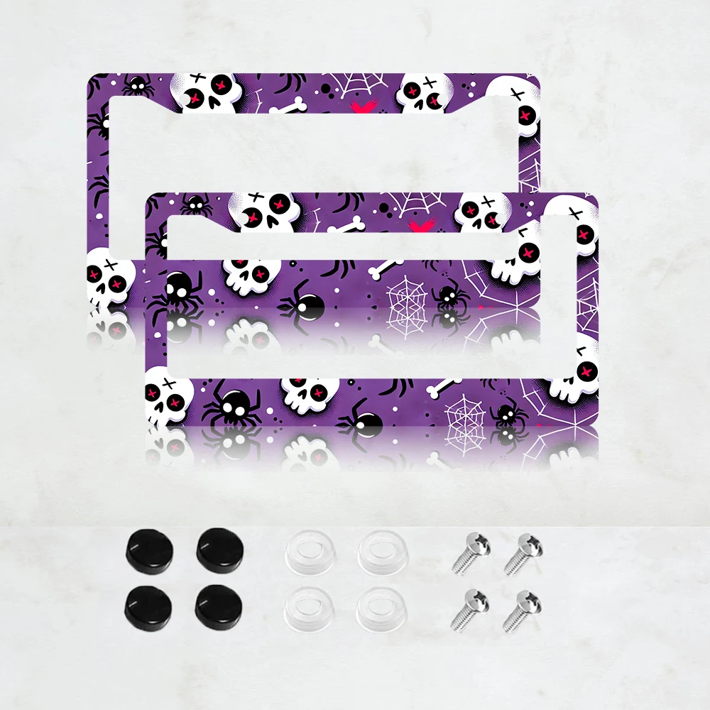 

Держатель номерного знака с изображением паука и скелета, 2 шт., черный, забавный фиолетовый металлический чехол для номерного знака, стандартный размер 12X6 дюймов