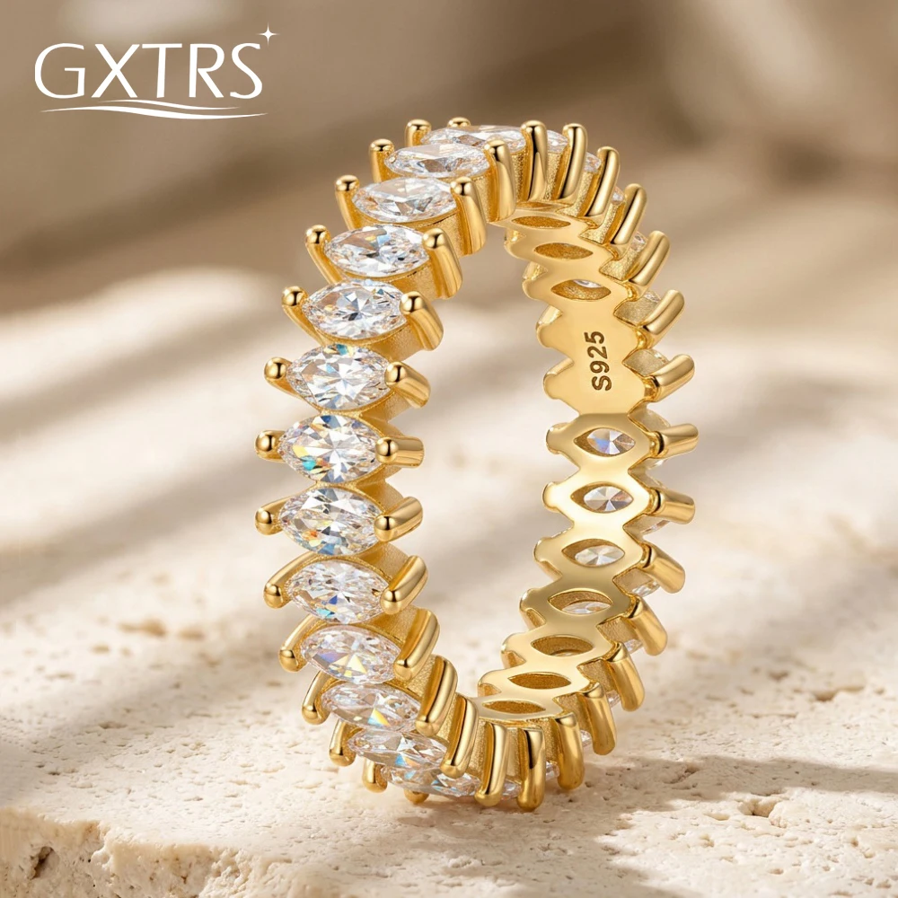 GXTRS Marquise Cut Moissanite Ring For Women Men S925 Silver Lab Diamond Wedding Engagement Row Band Gift Fine Jewelry Certified