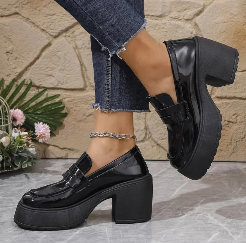 British High Heels Gothic Loafers Women Mary Janes Shoes 2024Spring Leather Chunky Platform Pumps Woman Slip On Jk Uniform Shoes
