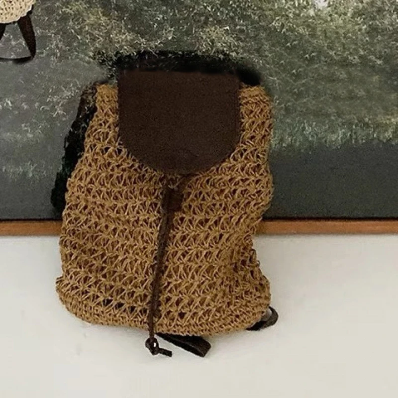 

Large Capacity Drawstring Straw Bag Summer Beach Hollow Weave Lady Shoulder Tote for Travel And Summer Outfits