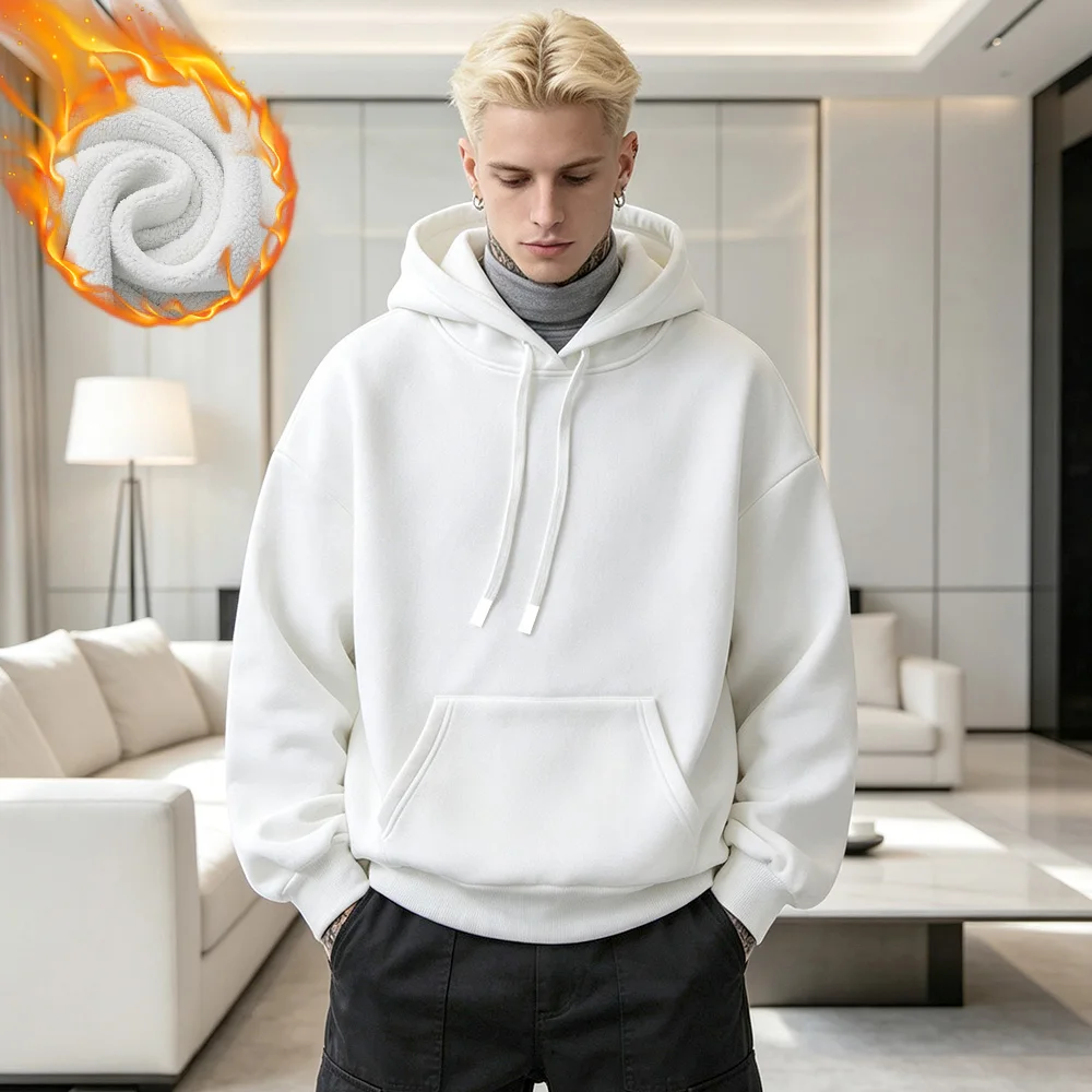 Felpa con Cappuccio Uomo Fleece, Hoodie Oversize Pullover Cotone Morbido, Sweatshirt con Cappuccio Casual Caldo, Tessuto Resistente Anti-Pilling, Felpa Hoodie Basic Unisex Colore Unito Inverno