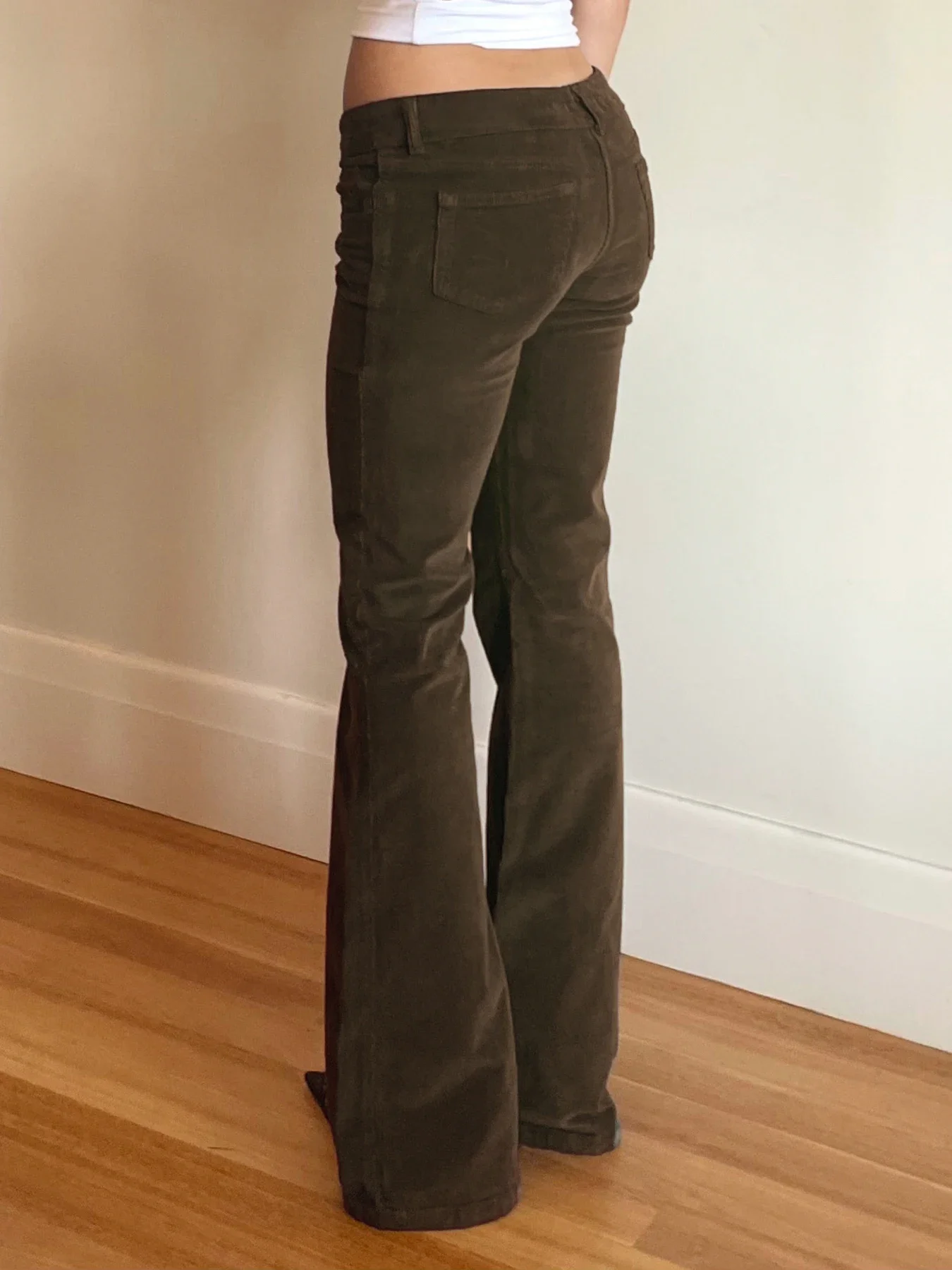 Vintage Aesthetic Leisure Flared Pants Solid Chic 90s Chic Pockets Trousers for Women Fashion Low Waisted Bottoms