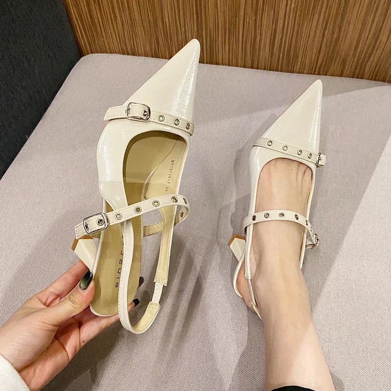 New Brand Women Sandal Shoes Fashion Pointed Toe Shallow Ladies Elegant Belt Buckle Slingback Shoes Shallow Dress Pumps Shoes image 3
