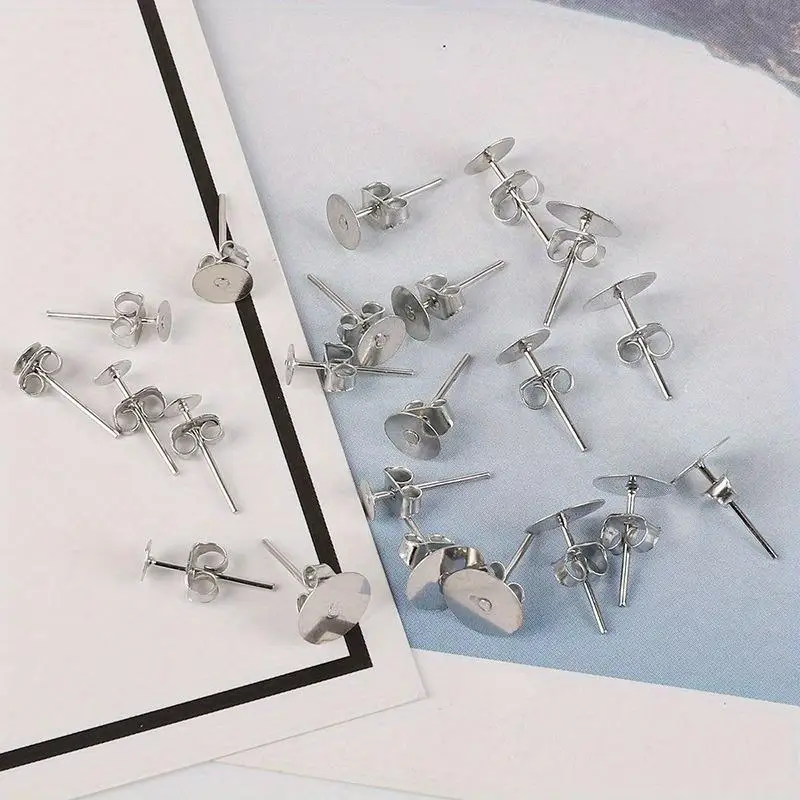 200set Stainless Steel Earring Posts With Butterfly Backs Hypoallergenic Stud Earring Settings for Jewelry Making