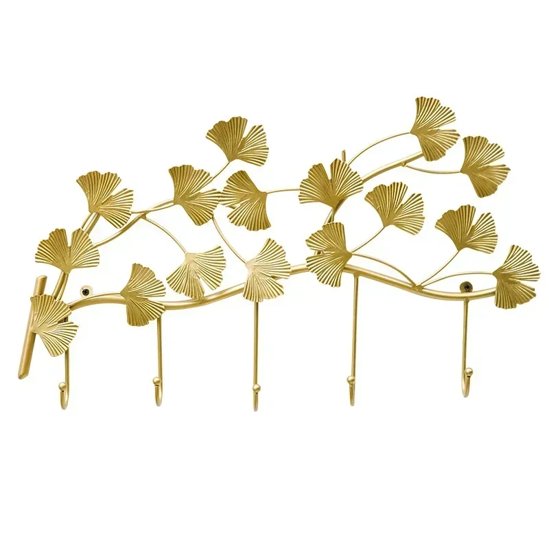 

Wrought Iron Ginkgo Wall Hanging Creative Door Hook Coat Hanger for Porch Decoration Key Holder and Clothes Hooks for Home