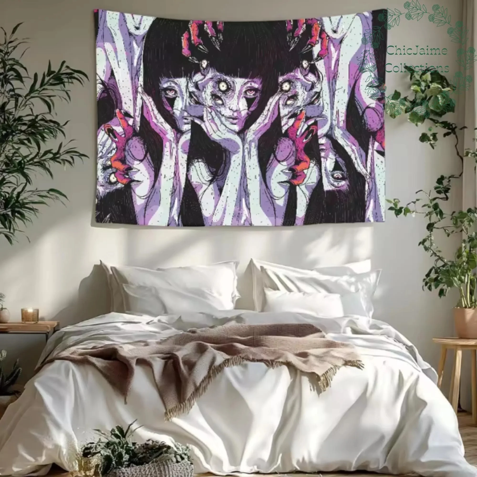 Tapiz de Junji Ito Tomie, decoración de pared de manga espeluznante, tapiz de anime colorido, tapiz de manga de terror, pancarta de Uzumaki