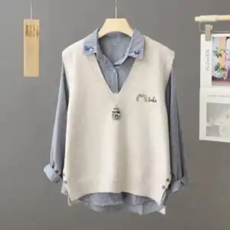 

2025 Autumn Stacking New Loose Retro Knitted Sweater Vest Women’s Vest Korean Style Sleeveless Top