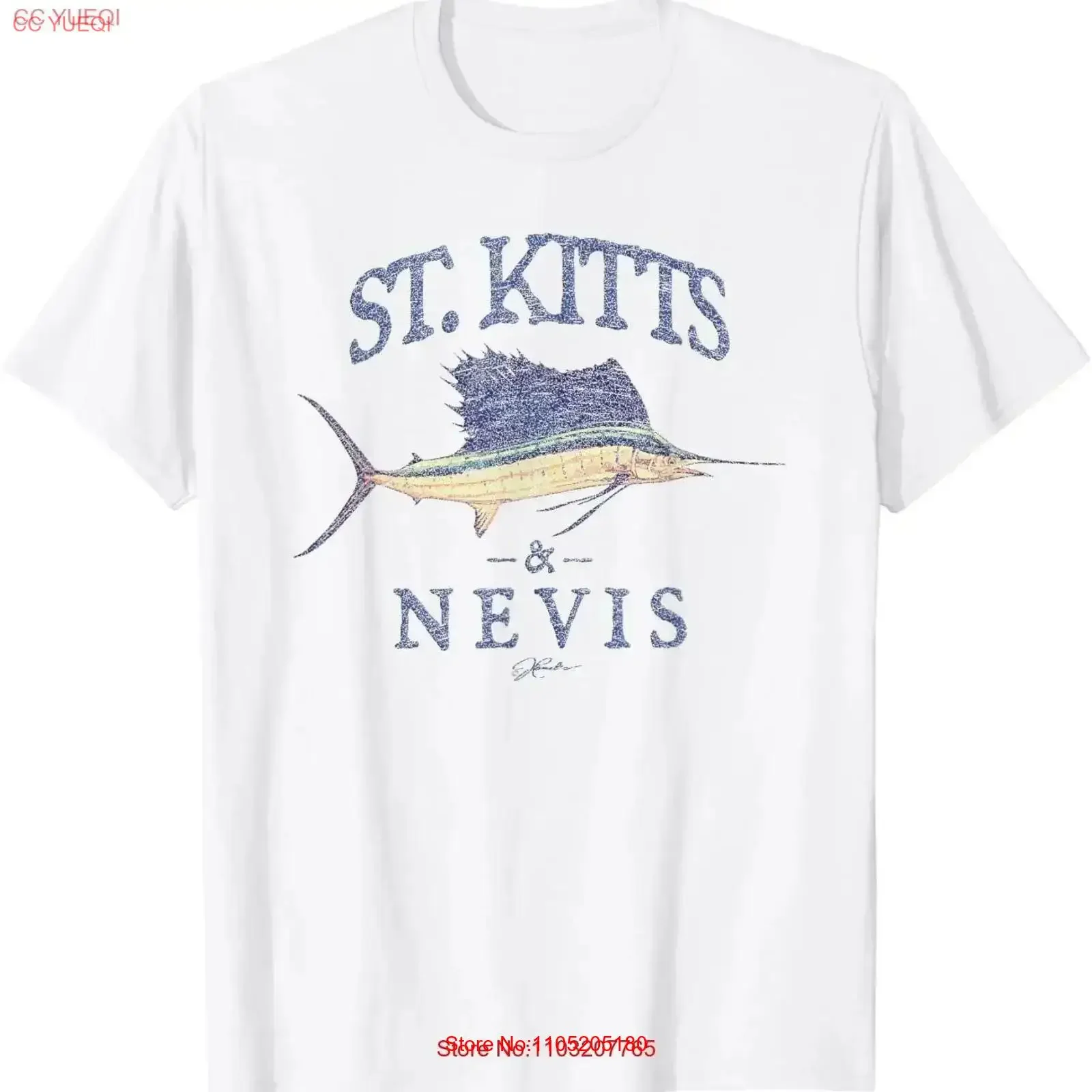 JCombs St Kitts Nevis Vintage Sailfish T Shirt Washed homme Stretched Slightly Soft streetwear Versatile vintage Washed