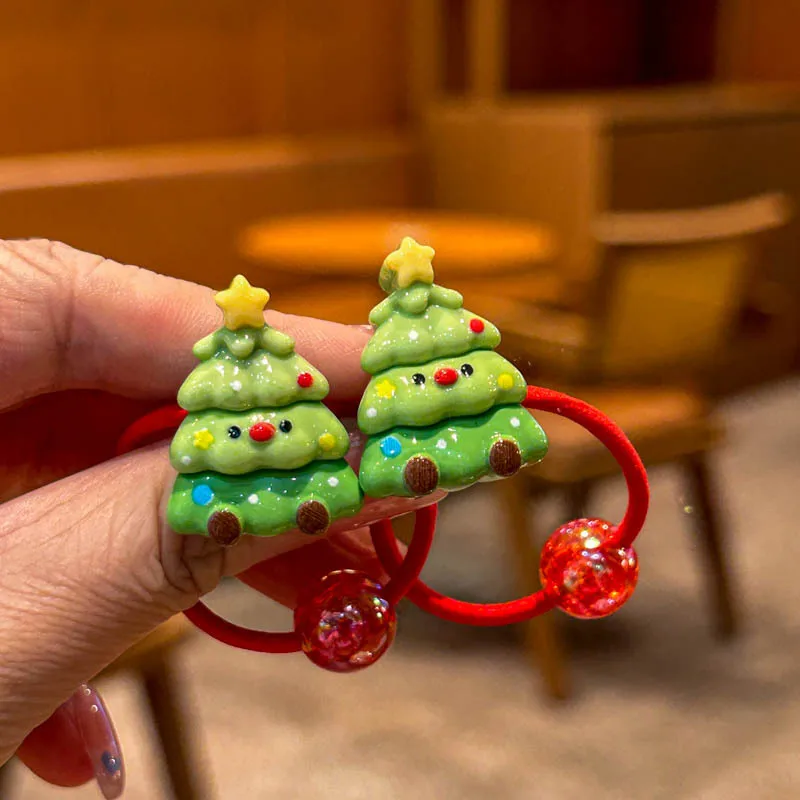 2 قطعة عيد الميلاد الجديد جميل الكرتون الفتيات العصابات الشعر المرنة إكسسوارات الشعر الأطفال العلاقات الشعر الطفل أغطية الرأس #3