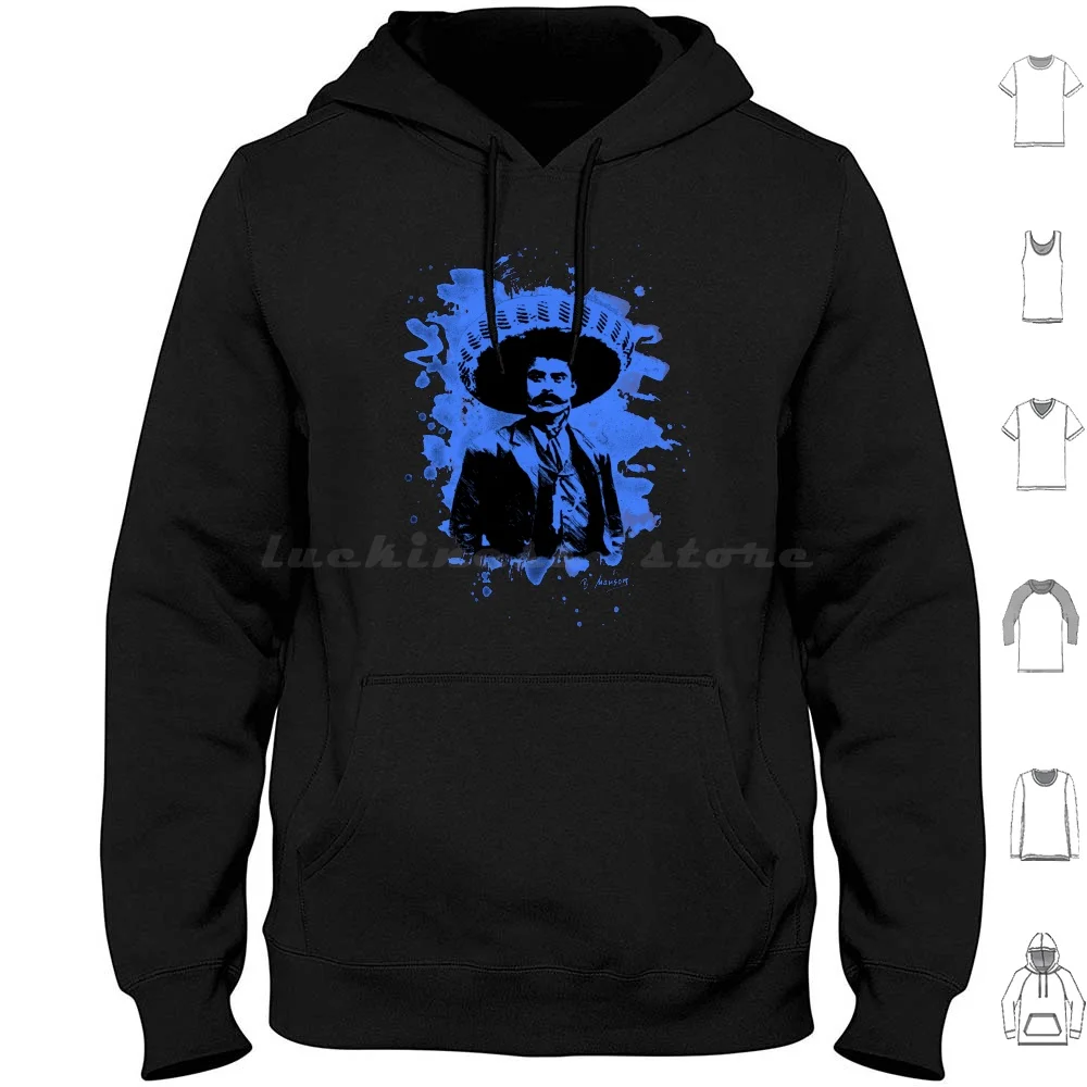 Emiliano Zapata-Sudadera con capucha azul blanqueado Algodón Manga larga Emiliano Zapata Revoluzzer Revolution Mexico Mexiko Morelos