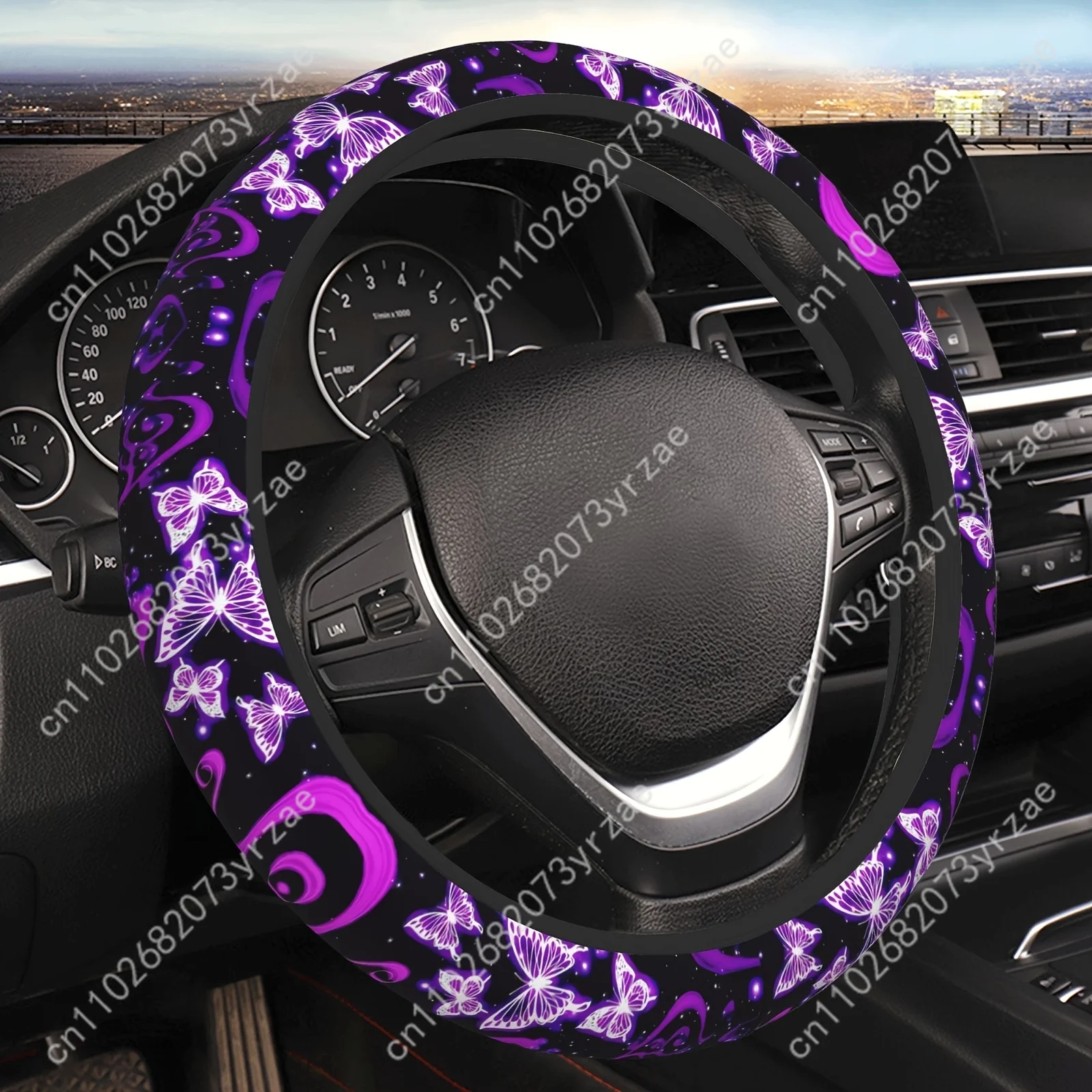 

Purple Butterfly Car Steering Wheels Cover Universal Type Environmental Friendly Comfortablenon-slip Steering Wheel Wrap