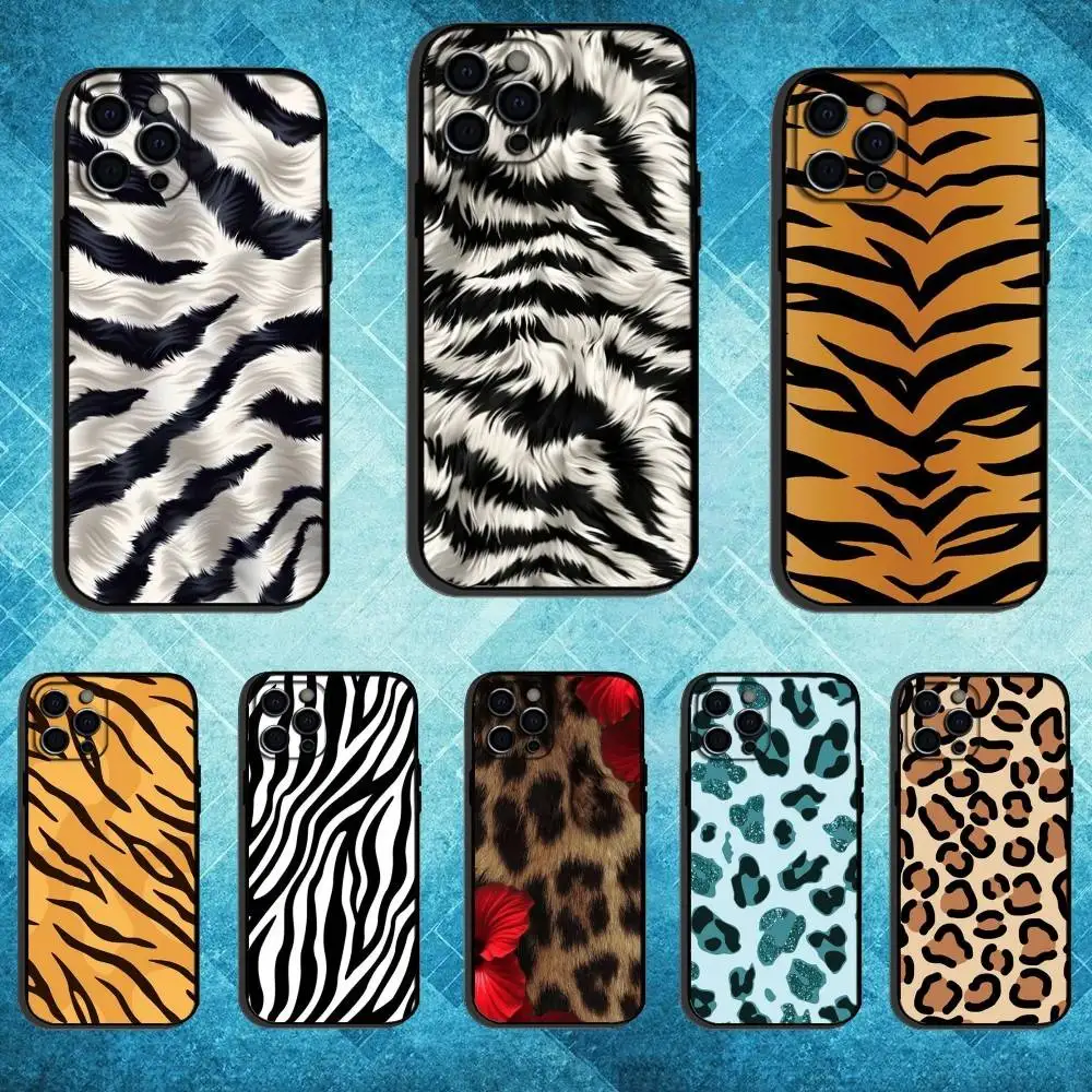 

Fashion-Tiger-Leopard Phone Case For iPhone17,16,15,14,13,12,11 Plus,Pro Max Soft Black Cover
