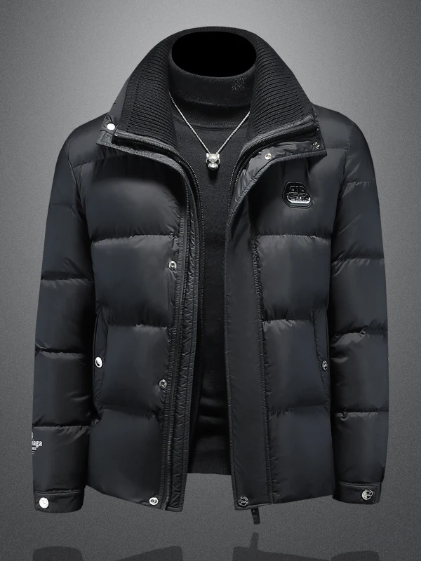 

Men's Winter Thiened Warm White Du down Jaet Knitted Collar Anti-Cold Outdoor Polyester Fiber Non-Ironed Procing