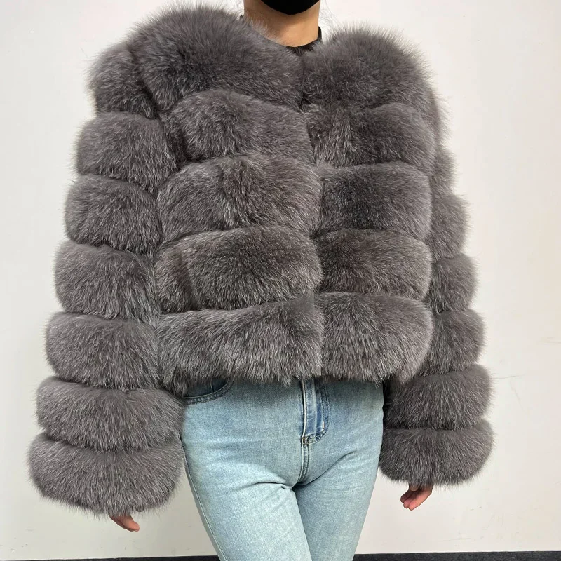 new 2024 Grey Natural Real Fox Fur Coat Women Winter Warm Luxury Fur  Detachable Long Sleeve Female Vest Furry Coats clothing