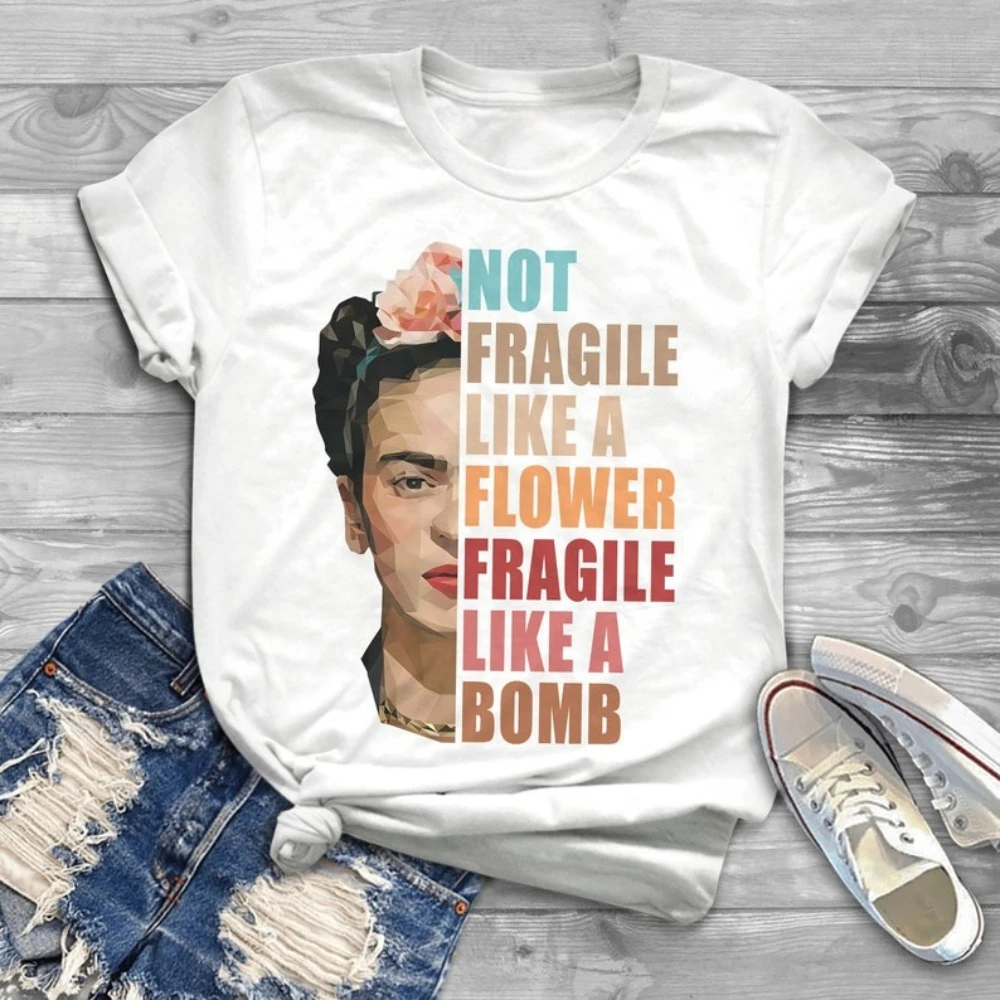 Not Fragile Like A Flower Fragile Like A Bomb Funny Vintage T-Shirt Frida Khalo Shirt Feminist TShirt Women Rights Streetwear view 3