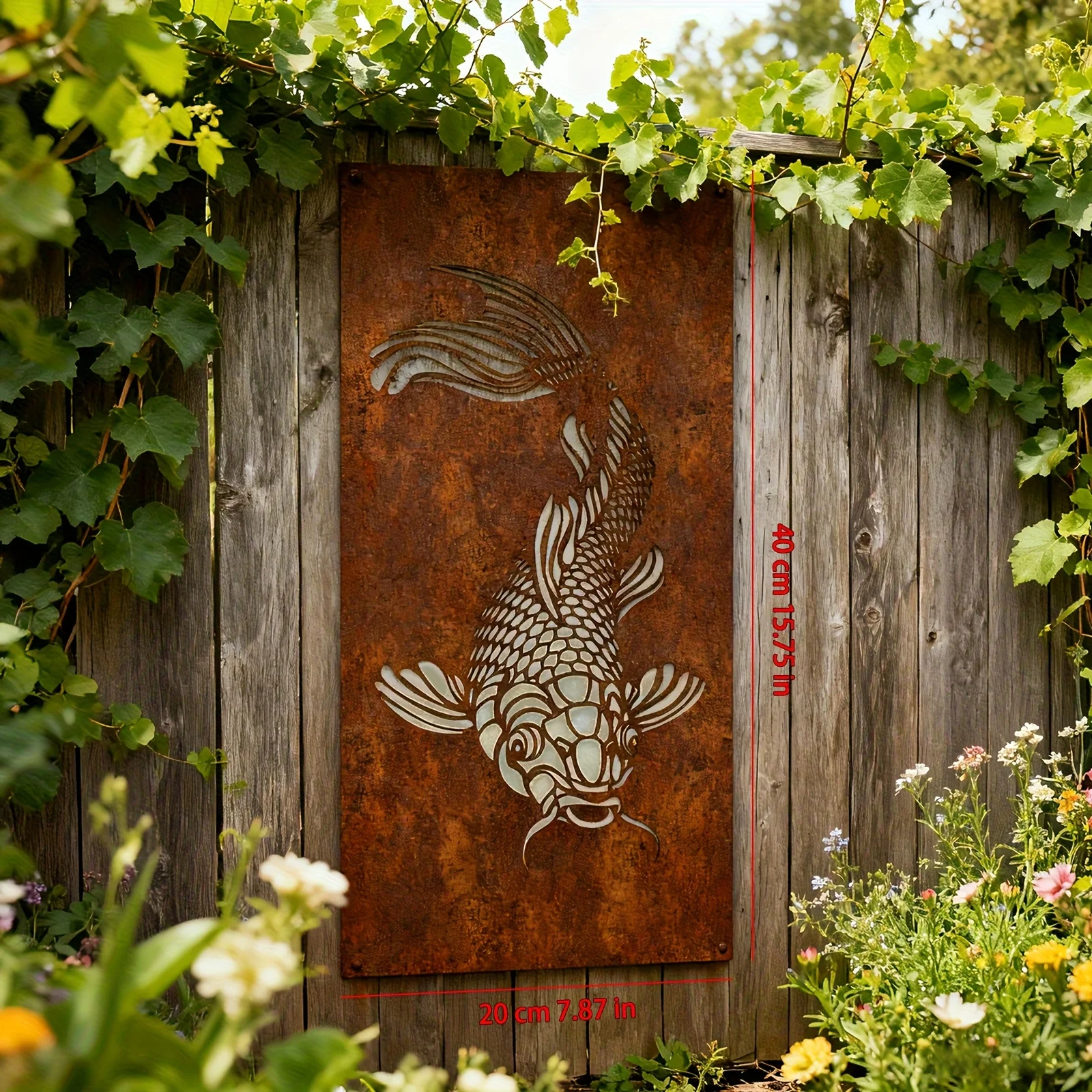 

2D Flat Dragon Fish Metal Wall Art Panel, Asian Style Iron Wall Decor
