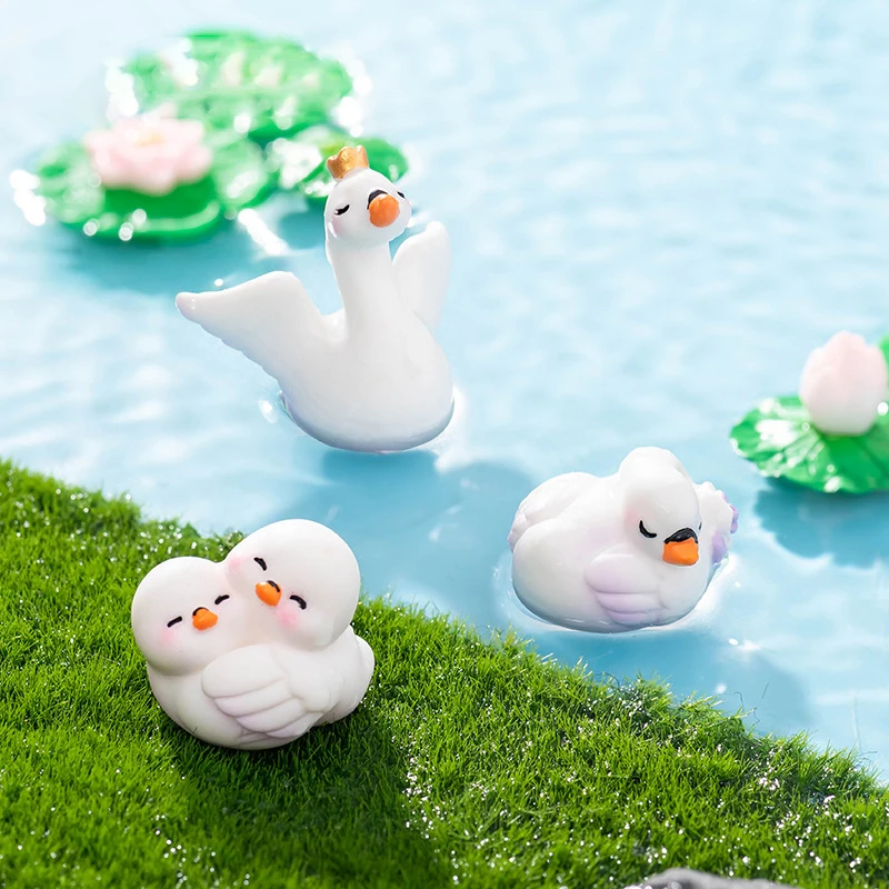 Creative Miniatures Figurines Lovely Cartoon Black White Swan Landscape Ornaments DIY Home Decorations Accessories Gifts