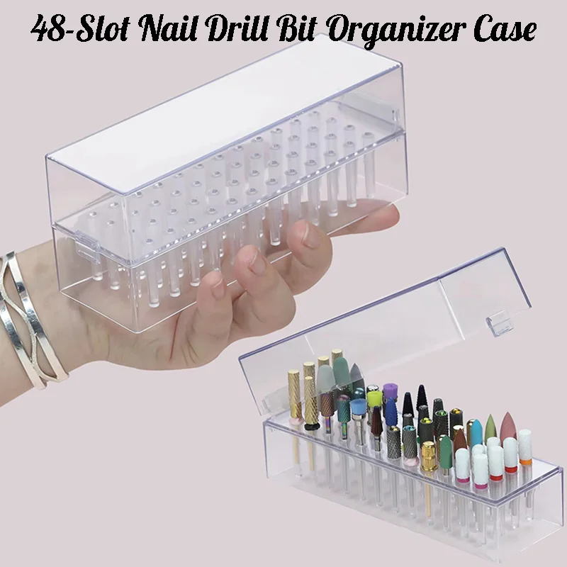 48 Holes Clear Nail Drill Bits Holder Storage Box For Milling Cutter Dustproof Nail Bit Case For Acrylic Nails Accessories